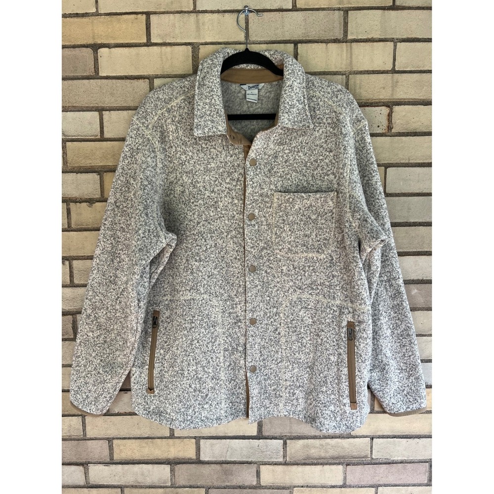 Duluth Trading Co Gray Heathered Fleece Snap Front Shirt Jacket Shacket Sz Large